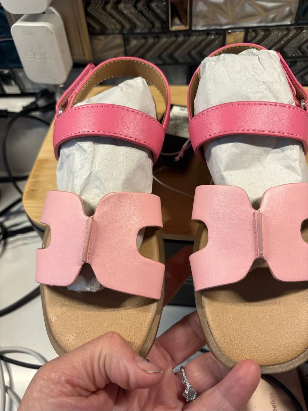 art class Pink Two-Tone Girls' Adjustable Hook-and-Loop Sandals